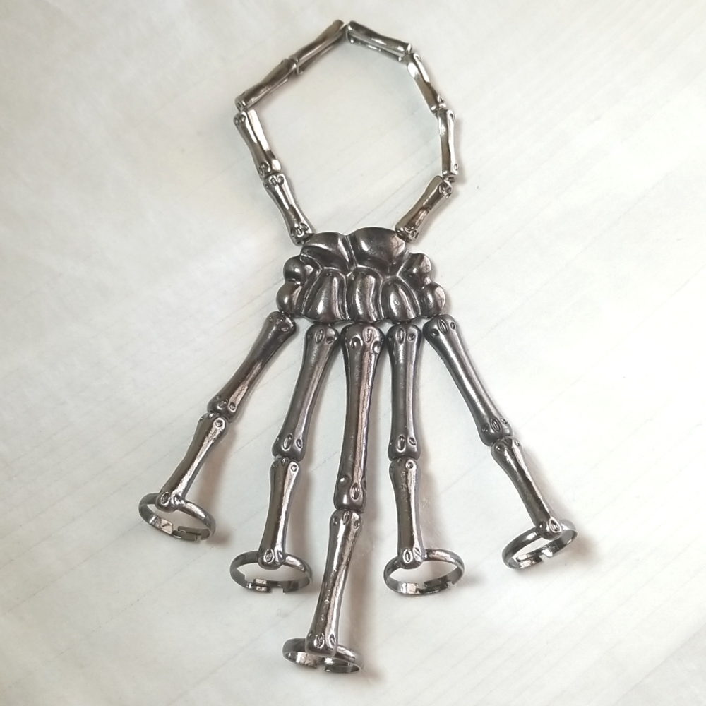 Silver Skeleton Metal Hand Bracelet